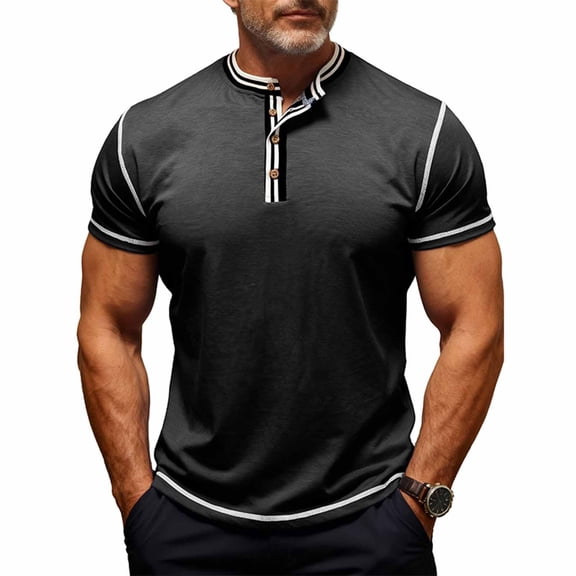 Fnnxeal Mens Summer T-Shirts Casual Outdoor Short Sleeve Solid Crew Neck Black Shirts for Men Size 2XL