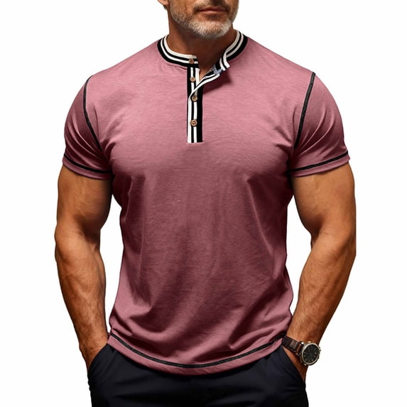 Fnnxeal Mens Summer T-Shirts Outdoor Short Sleeve Casual Solid Crew Neck Hot Pink Shirts for Men Size XL