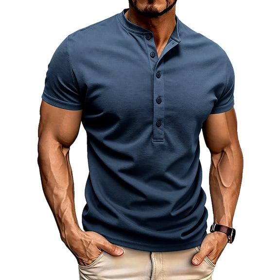 Fnnxeal Mens Summer T-Shirts Solid Casual Outdoor Short Sleeve Crew Neck Navy Shirts for Men Size XL