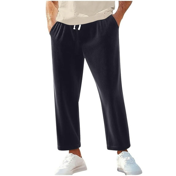Fnnxeal Mens Sweatpants, Corduroy Drawstring Fall Winter Casual Slacks with Stretch Black Sweatpants for Men Size 2XL