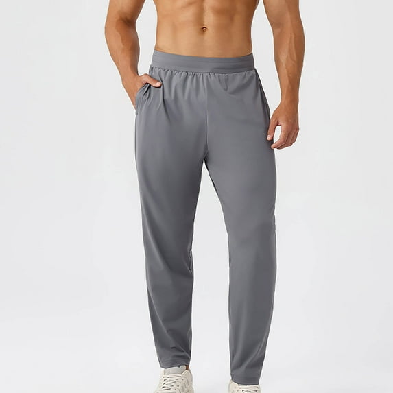 Fnnxeal Mens Sweatpants, Fall Winter Casual Slacks with Stretch Outdoor Elastic Waist Gray Sweatpants for Men Size L