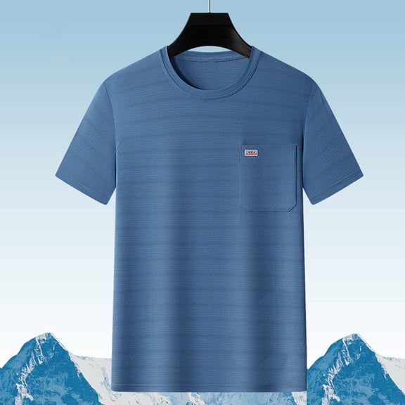 Fnnxeal Mens T-Shirts, Big and Tall Shirt Loose Summer Short Sleeves Tees with Pocket Solid Casual Blue Shirt for Men Size L