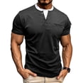 thumbnail image 1 of Fnnxeal Mens T-Shirts Button Short Sleeve Crew Neck Casual Solid Summer Black Shirts for Men Size L, 1 of 8