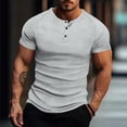 thumbnail image 1 of Fnnxeal Mens T-Shirts Button Short Sleeve Crew Neck Casual Summer Solid Gray Shirts for Men Size M, 1 of 6