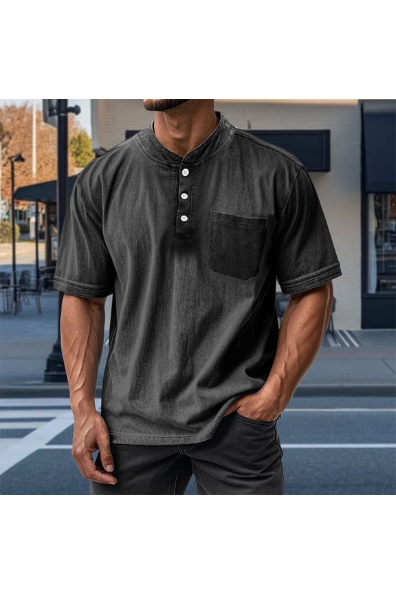 Mens T-Shirts Casual Big and Tall Shirt Solid Short Sleeves Tees with Pocket Summer Relaxed Fit Black Shirt for Men Size 4XL