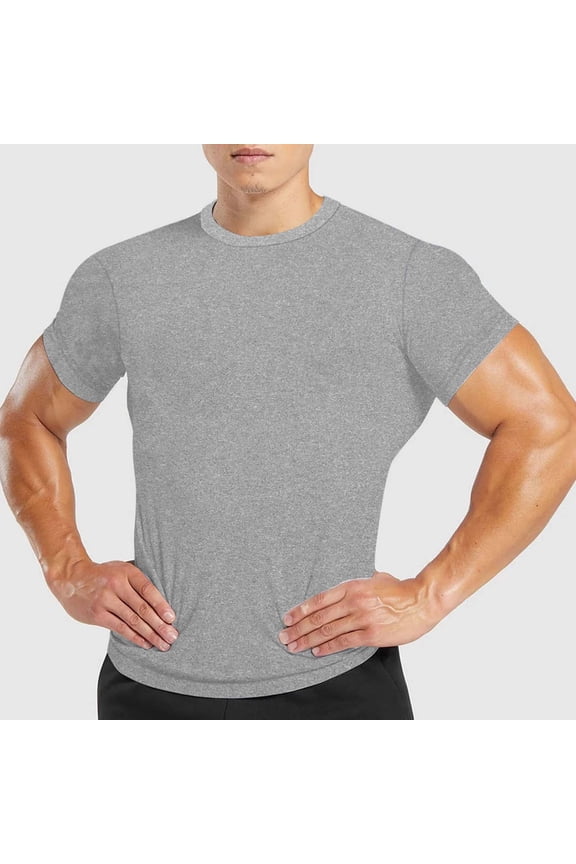 Mens T-Shirts Casual Summer Short Sleeve Solid Crew Neck Gray Shirts for Men Size XL