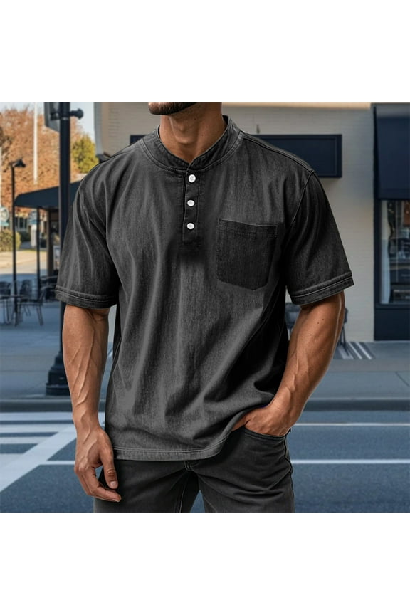 Mens T-Shirts, Casual Summer Short Sleeves Tees with Pocket Relaxed Fit Big and Tall Shirt Solid Black Shirt for Men Size 2XL