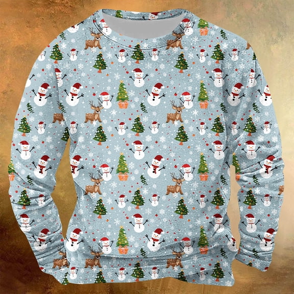 Fnnxeal Mens T-Shirts, Christmas Long Sleeve Fall Winter Print Shirt for Men Multicolor