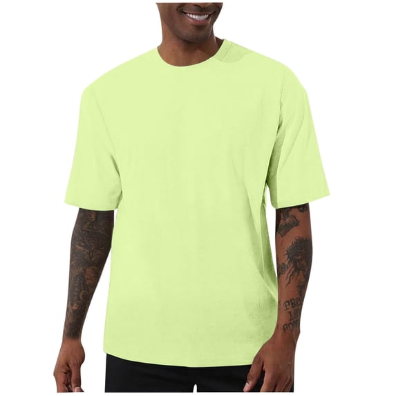 Fnnxeal Mens T-Shirts Crew Neck Short Sleeve Loose Casual Solid Mint Green Shirts for Men Size 5XL