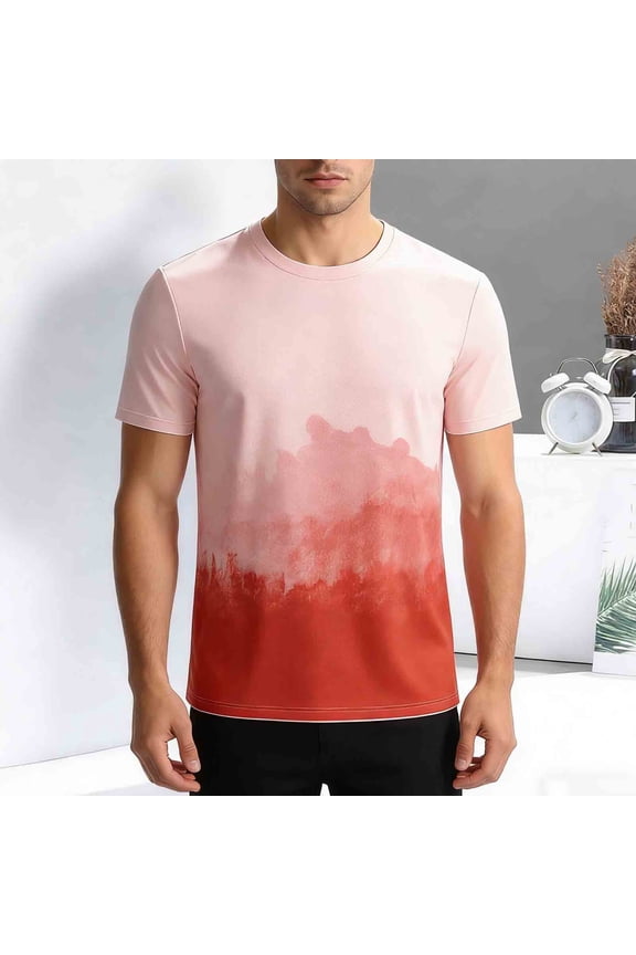 Mens T-Shirts Crew Neck Summer Casual Short Sleeve Solid Pink Shirts for Men Size 5XL