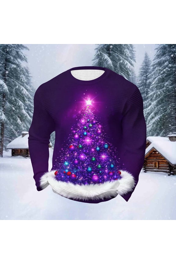 Mens T-Shirts, Loose Fall Winter Long Sleeve Print Shirt for Men Purple