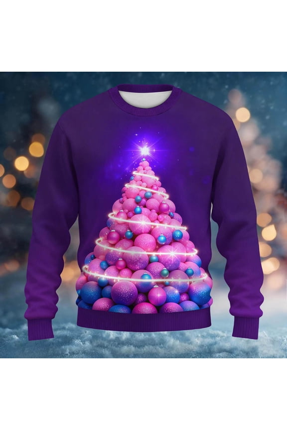 Mens T-Shirts, Print Fall Winter Loose Long Sleeve Shirt for Men Purple