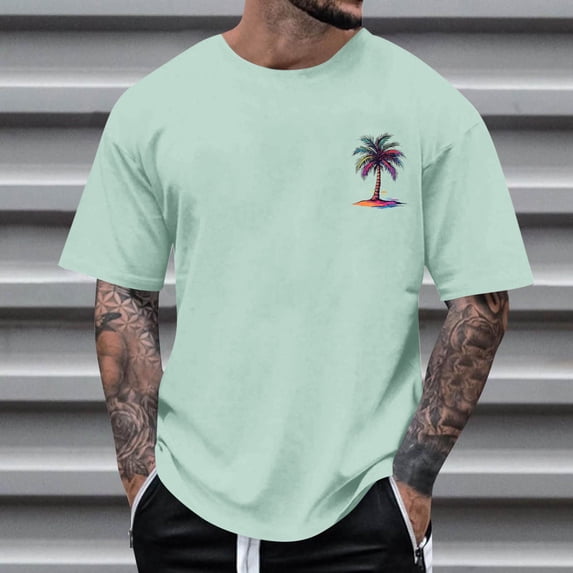Fnnxeal Mens T-Shirts, Short Sleeves Tees Summer Loose Graphic Big and Tall Shirt Casual Mint Green Shirt for Men Size M