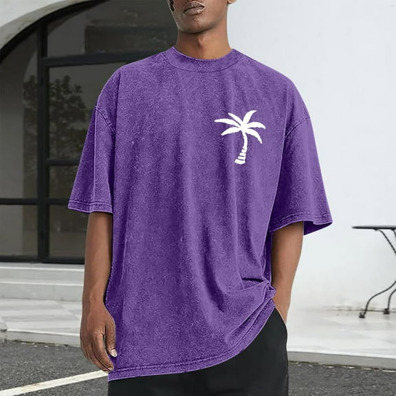 Fnnxeal Mens T-Shirts, Summer Graphic Casual Short Sleeves Tees Big and Tall Shirt Relaxed Fit Purple Shirt for Men Size 3XL