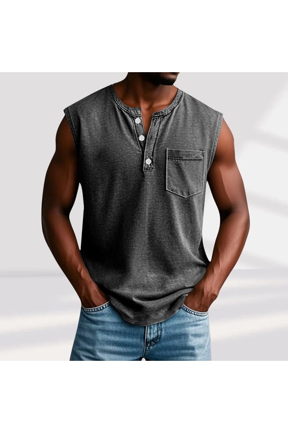 Mens Tank Tops, Sleeveless Summer Shirts with Pocket Crew Neck Casual Tank Tops for Men Black Tops Size 2XL