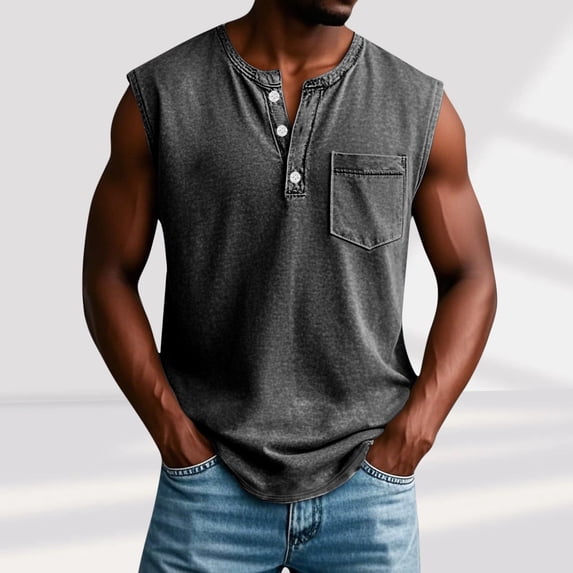 Fnnxeal Mens Tank Tops, Sleeveless Summer Shirts with Pocket Crew Neck Casual Tank Tops for Men Black Tops Size 2XL