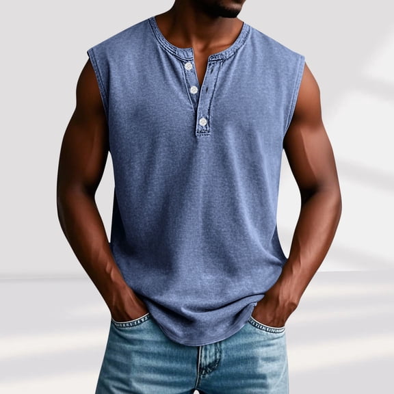 Fnnxeal Mens Tank Tops, Summer Shirts with Stretch Crew Neck Sleeveless Casual Tank Tops for Men Navy Tops Size XL