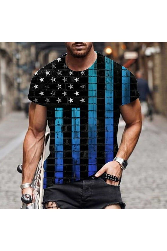 Mens Thin Red Line Patriotic American Flag T-Shirt Black Distressed Firefighter Support Performance Tee Moisture Wicking Big and Tall,Size 2XL