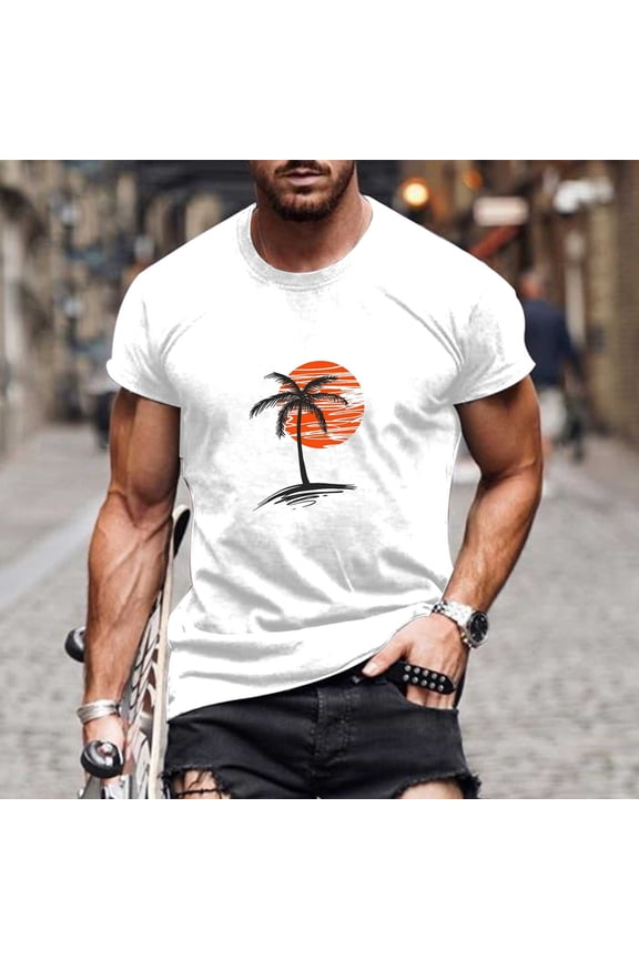 Mens Vintage Sunset Graphic Tee Surf Shirt Palm Tree Beach T-Shirt Crewneck Short Sleeve Soft Cotton Black,Size L