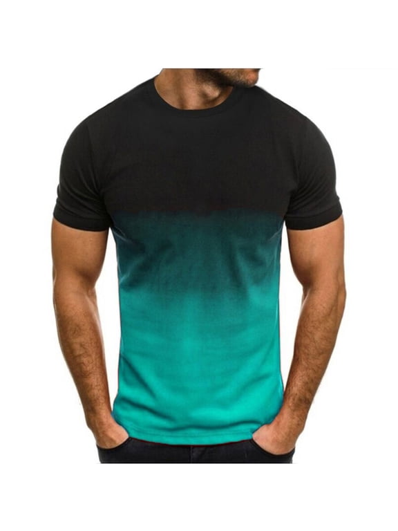 Mens Yellow Ombre Performance T-Shirt, Short Sleeve Gradient Tee with Quick Dry & 4-Way Stretch, Casual Summer Streetwear Top,Size 3XL