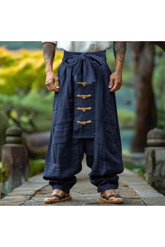 Pants for Men Handsome- Drawstring Elastic Waist Wide Leg Vacation Long Pants Navy Pants for Men Size 3XL