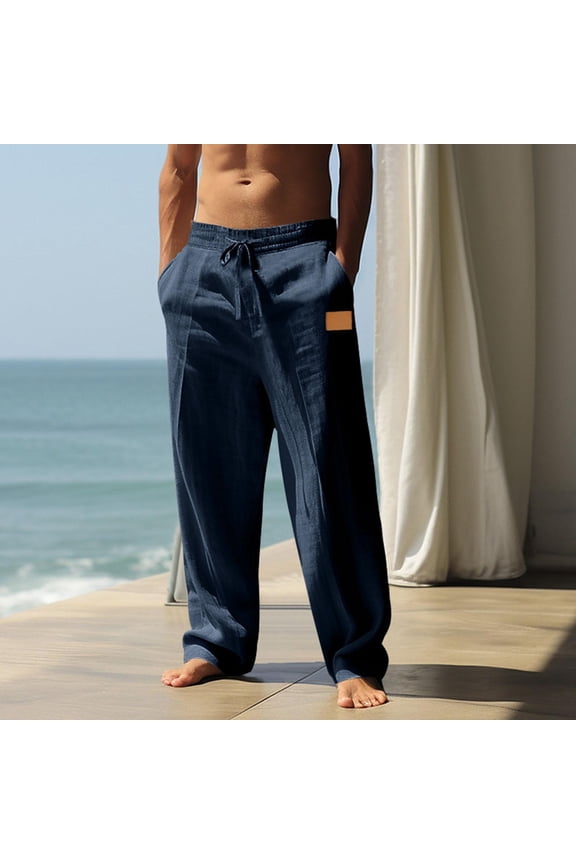 Pants for Men Handsome- Solid Business Outdoor Pull-On Straight Leg Long Pants Navy Pants for Men Size 3XL