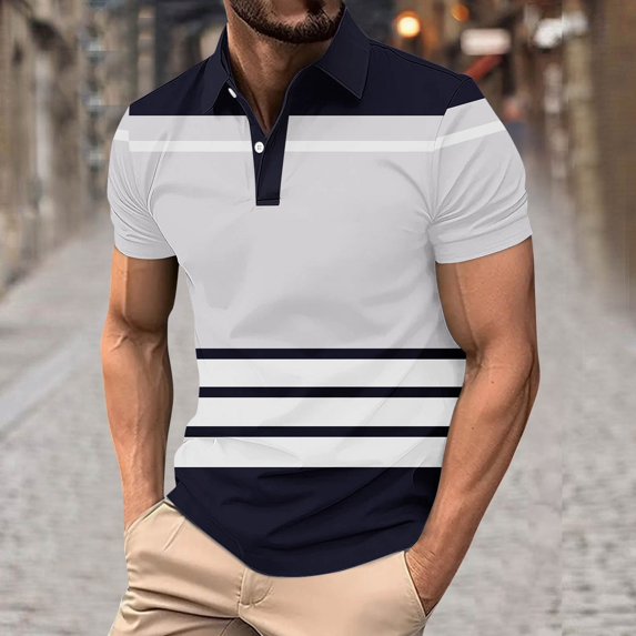Fnnxeal Performance Polo Shirts Men Gray Color Block Short Sleeve Moisture Wicking Quick Dry Golf Tops Slim Fit Casual Business Work Wear Chest Stripe,Size XL