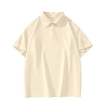 Fnnxeal Polo Shirts for Men, Casual Collared Big and Tall Shirt Summer Short Sleeves Mens Beige Polo Shirts Size L