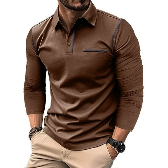 Fnnxeal Polo Shirts for Men, Casual Collared Cotton Fall Winter Outdoor Mens Coffee Button Shirts Size 2XL