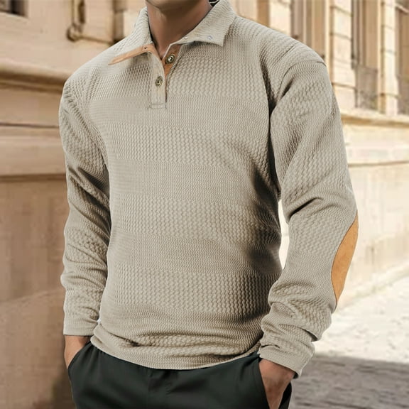 Fnnxeal Polo Shirts for Men, Casual Fall Winter Outdoor Collared Solid Mens Khaki Button Shirts Size M