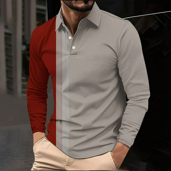 Fnnxeal Polo Shirts for Men, Casual Fall Winter Outdoor Collared Solid Mens Red Button Shirts Size XL