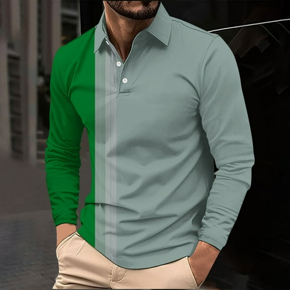 Fnnxeal Polo Shirts for Men, Solid Casual Collared Outdoor Fall Winter Mens Green Button Shirts Size M