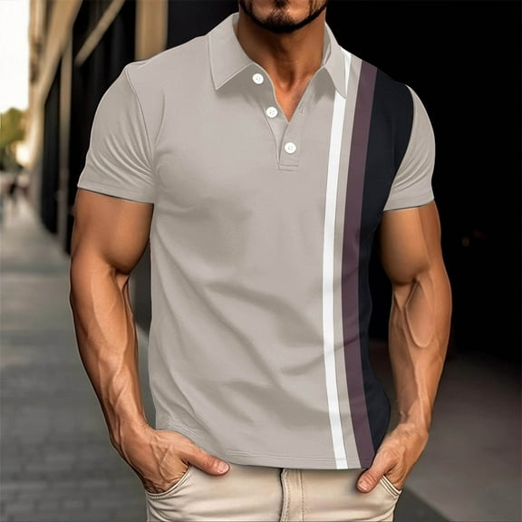 Fnnxeal Mens Polo Shirt, Colleaed Button Casual Short Sleeve Big and Tall Gray Polo Shirts for Men Size M