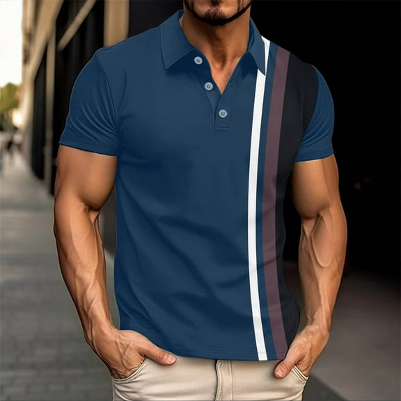 Fnnxeal Mens Polo Shirt, Casual Big and Tall Colleaed Button Short Sleeve Navy Polo Shirts for Men Size 4XL
