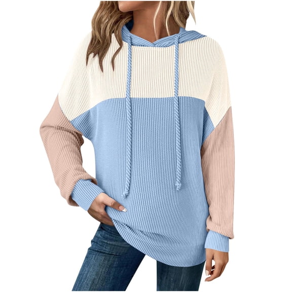 Fnnxeal Womens Sweatshirts Hoodies Long Sleeve Grahpic Casual Spring Fall Loose Sky Blue Sweatshirts for Women Size L