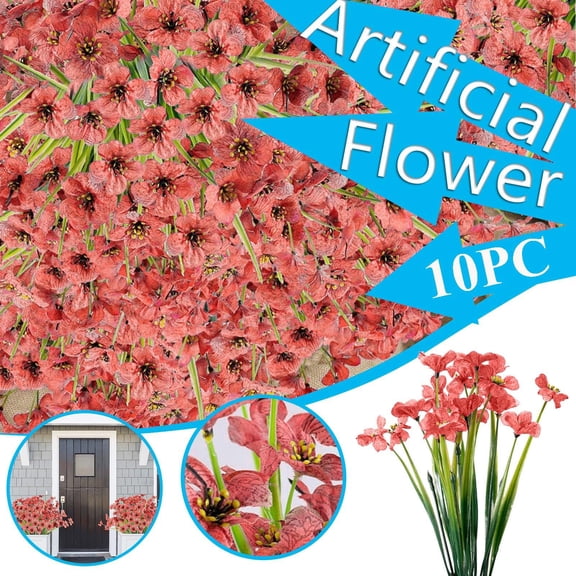 Fnochy 10 pcs Artificial Violet Flowers for Outdoors, UV Resistant Fake Flowers with Plastic Plants, Faux Silk Flowers for Outside Window Box Front Porch Hanging Planter Decor