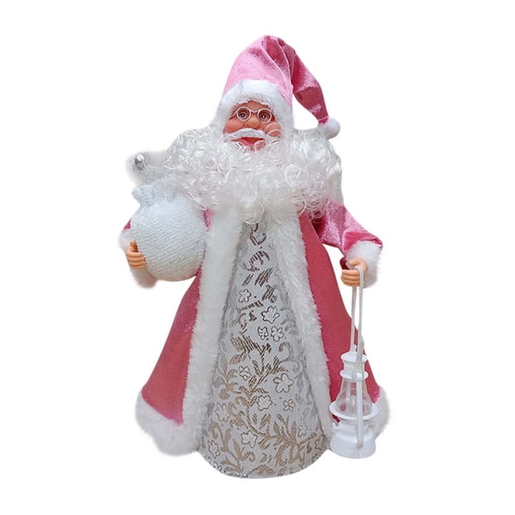 Fnochy 11.8 inch Santa Claus Figurines, Standing Santa Statue Miniature Collection Hanging, Santa Claus Pendant for Christmas Tree, Fireplace, Tabletop Centerpieces, Pink
