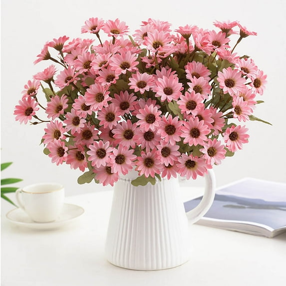 Fnochy 2 PCS Artificial Daisy Mums Flowers, Outdoor UV Resistant Fake Silk Flowers No Fade, for Outside Home DIY Garden Porch Window Box Decor (Pink)