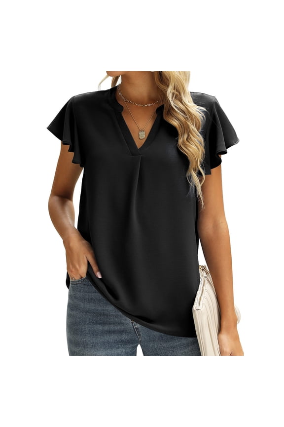 Summer Shirts for Women Solid Color Large Size V Neck Leisure Short Sleeve Tops