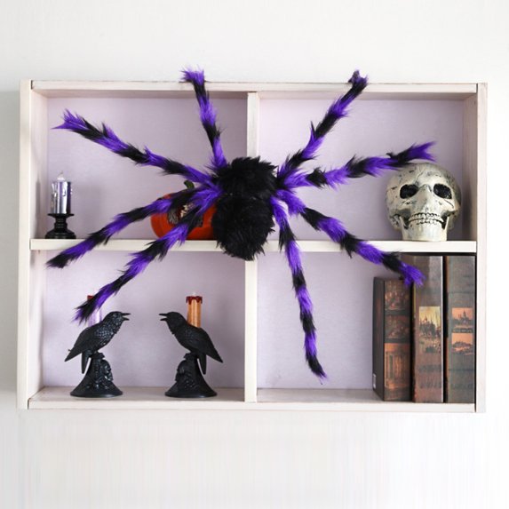 Fnochy 29.5" Halloween Spider Giant Spider with Red Eyes Colorful Hairy, Scary Halloween Spider Decorations for Indoor, Outdoor (Purple)