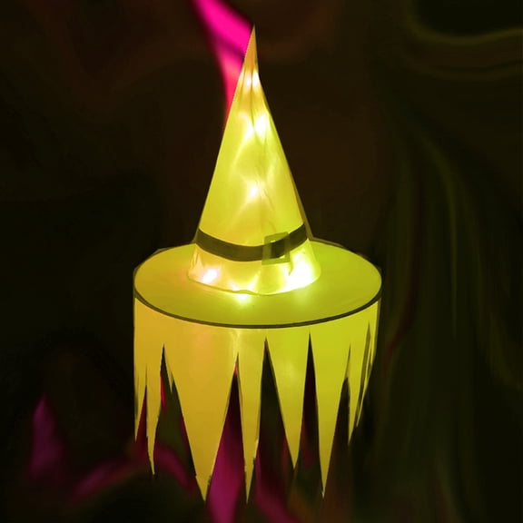 Fnochy 2PCS Halloween Decorations Witch Hat Lights Hanging Lighted Glowing Witch Hat Halloween Floating Light up Witch Hats Indoor Outdoor Garden Yard Patio Lawn Tree Party Supplies Decor, Yellow