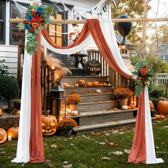 Fnochy 2Pcs Wedding Arch Drapes Wedding Arch Draping Fabric, Halloween Chiffon Fabrc Curtain Archway Backdrop Tent Ceiling Drapes, for Parties Sheer Drapery Curtains Halloween Decor, Two-Tone