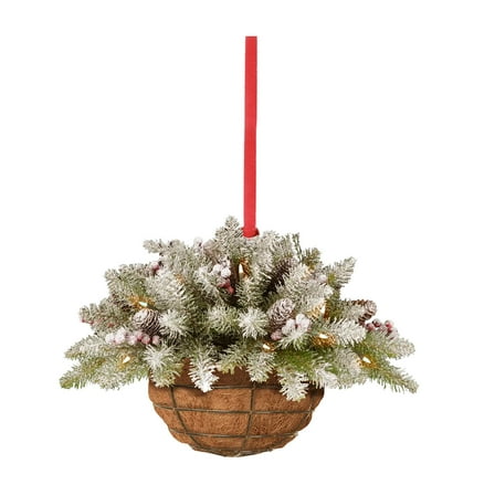 Fnochy 3.15 inch Artificial Christmas Hanging Basket, LED Lights, Decor with Pine Cones and Red Berries for Indoor Outdoor Holiday