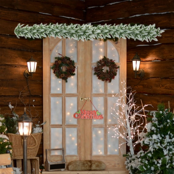 Fnochy 47.2 in Snow Flocked Norfolk Pine Garlands, Real Touch Winter Pine Garland, Green Artificial Greenery Garland for Table, Mantle, Wall, Indoor, Outdoor Christmas Decorations