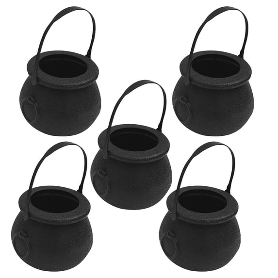 Fnochy 5 Pcs Halloween Mini Candy Kettles Novelty Cauldron Kettles Cups, Plastic Mini Black Witch Cauldron Multi-purposed Novelty Candy Holder for Halloween, St Patrick's Day Party Clearance