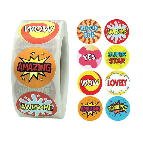 Fnochy 500 Pieces Reward Stickers for Teachers,Fun Motivational Stickers Labels for Kids Students School Classroom in 8 Designs Styles (1 Roll)