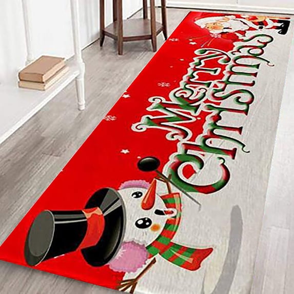 Fnochy 71x24 Inch Christmas Area Rug Room Rugs, Santa Snowmen Reindeer Floor Mat, Christmas Decoration Indoor Red Soft Flannel Carpet Runner Area Rug, Xmas Decor for Home Living Room Bedroom Dorm
