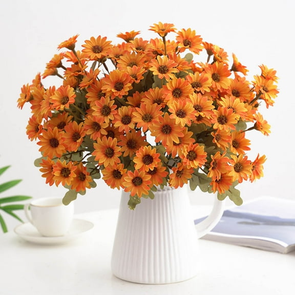 Fnochy Artificial Daisy Mums Flowers, Outdoor UV Resistant Fake Silk Flowers No Fade, for Outside Home DIY Garden Porch Window Box Décor (Orange, Yellow, White, Pink, Red)