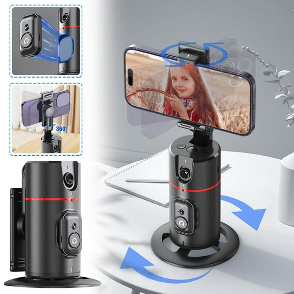 Fnochy Auto Face Tracking Tripod, No App, Smart Shooting Phone Holder with Remote, 360° Rotation Body Phone Camera Mount Extendable Body Smart Tracking Tripod for Vlog, Rechargeable Battery (Black)