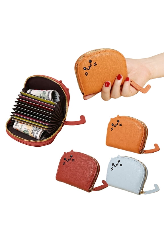 Back to School Kawaii Wallet, Kawaii Cute Cat Card Case, Small Thin Cute Artificial Leather Mini Coin Wallet Card Bag